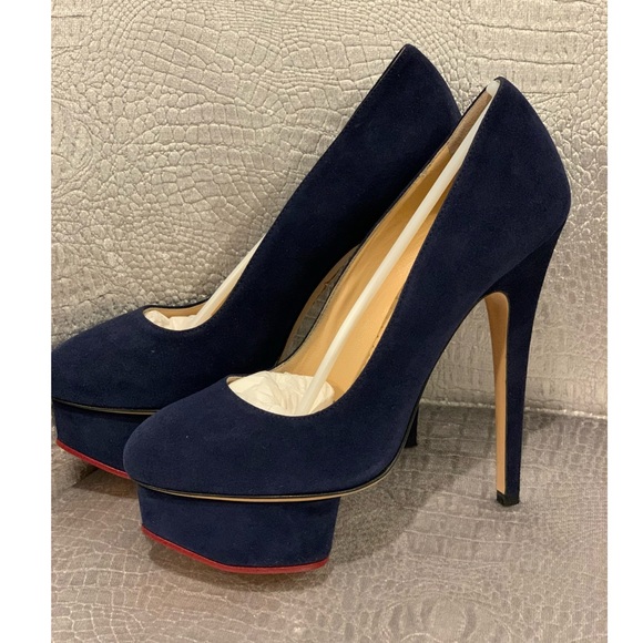 NIB Authentic Charlotte Olympia Dolly Navy Suede size 36.5 - Picture 6 of 6